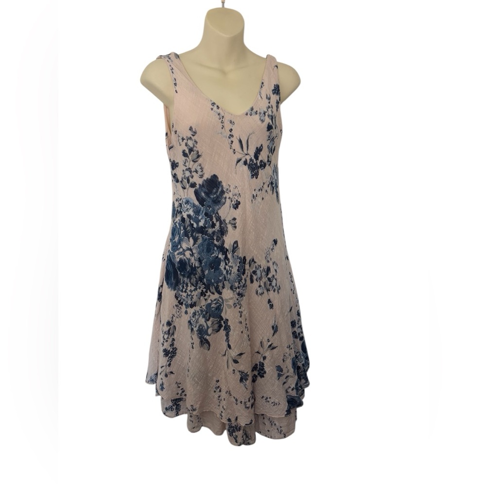Floral Sleeveless Dress - Pink and Blue